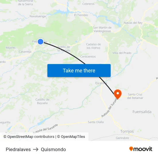 Piedralaves to Quismondo map