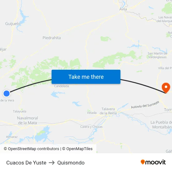 Cuacos De Yuste to Quismondo map