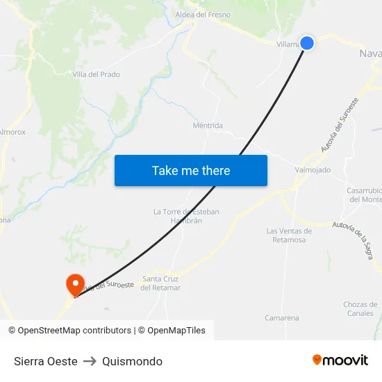 Sierra Oeste to Quismondo map