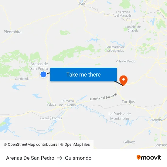 Arenas De San Pedro to Quismondo map