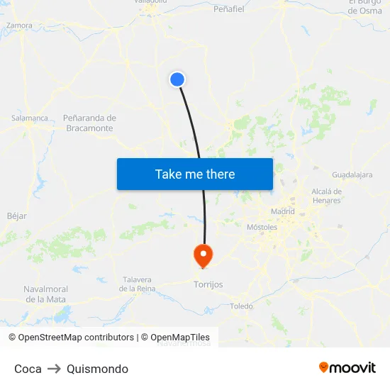 Coca to Quismondo map