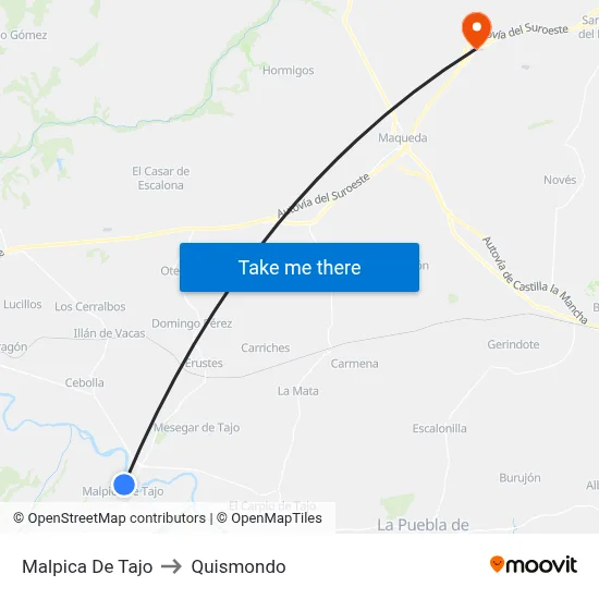 Malpica De Tajo to Quismondo map