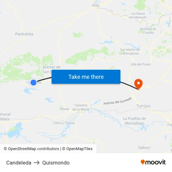 Candeleda to Quismondo map