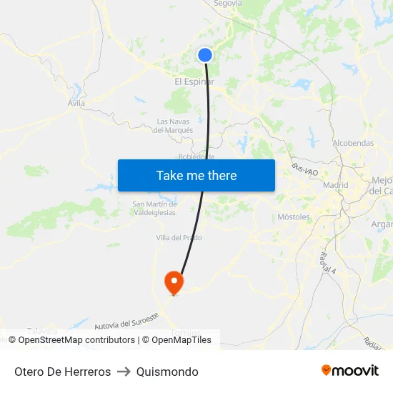 Otero De Herreros to Quismondo map