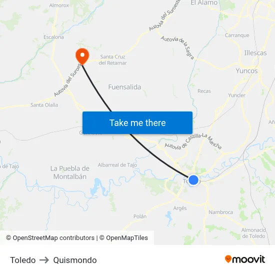 Toledo to Quismondo map