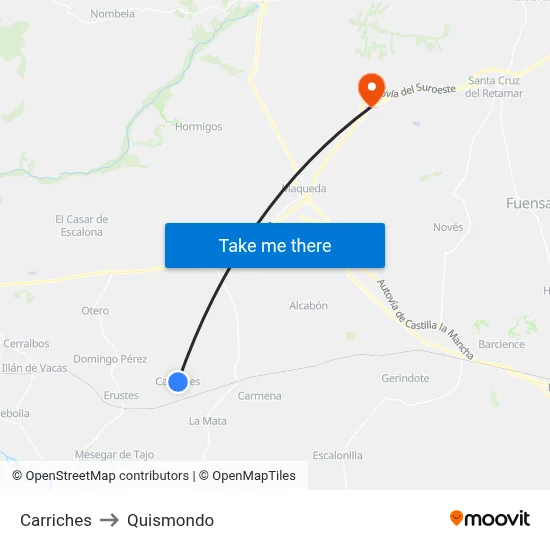 Carriches to Quismondo map