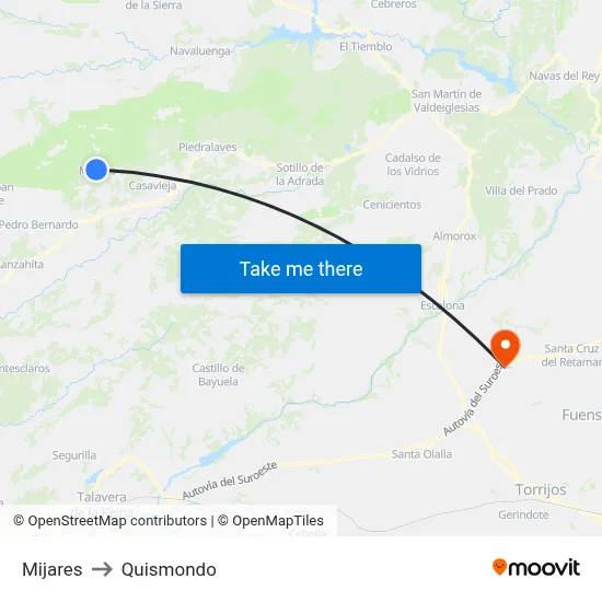 Mijares to Quismondo map