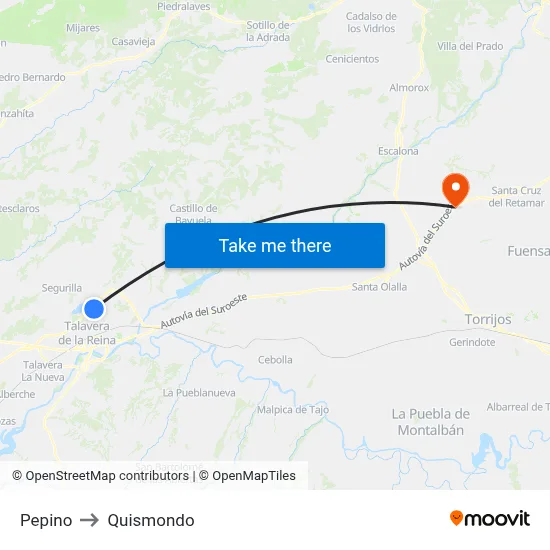 Pepino to Quismondo map