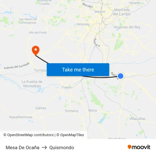 Mesa De Ocaña to Quismondo map