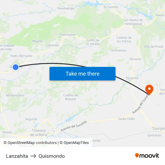 Lanzahíta to Quismondo map