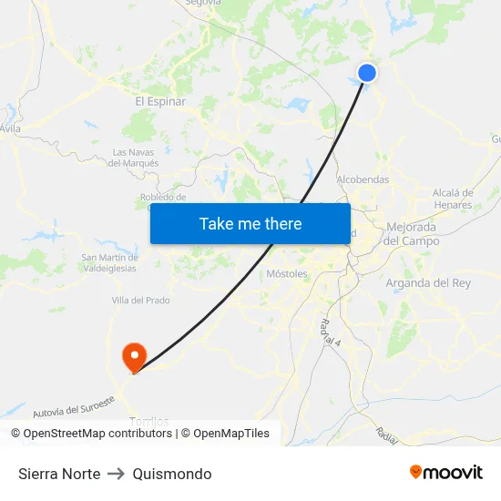 Sierra Norte to Quismondo map