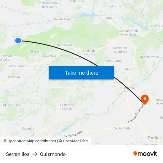 Serranillos to Quismondo map