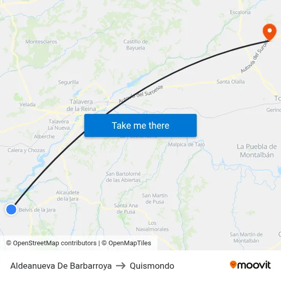Aldeanueva De Barbarroya to Quismondo map