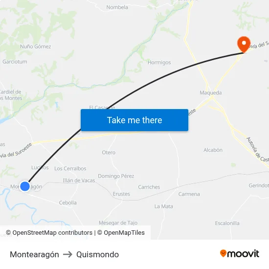 Montearagón to Quismondo map
