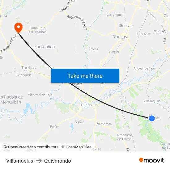 Villamuelas to Quismondo map