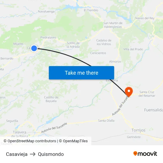 Casavieja to Quismondo map