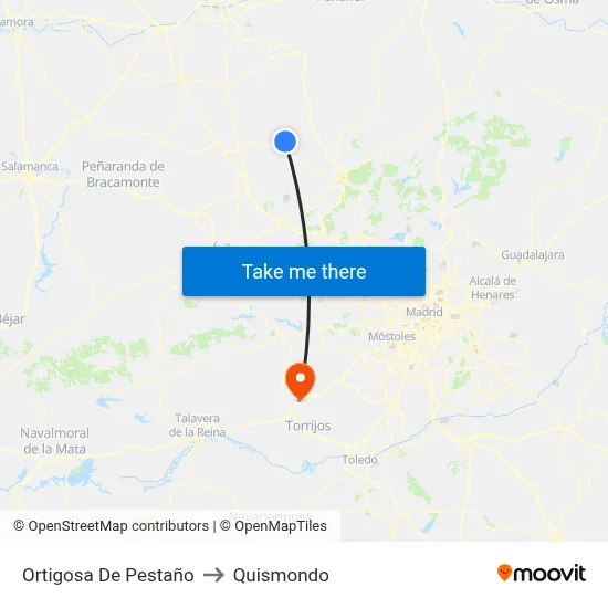 Ortigosa De Pestaño to Quismondo map