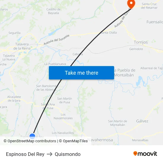 Espinoso Del Rey to Quismondo map