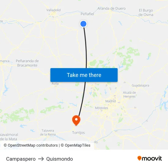 Campaspero to Quismondo map