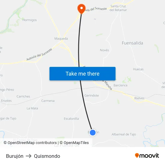 Burujón to Quismondo map