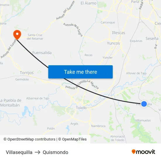 Villasequilla to Quismondo map