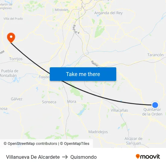 Villanueva De Alcardete to Quismondo map