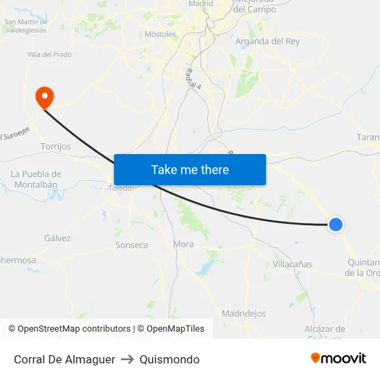 Corral De Almaguer to Quismondo map