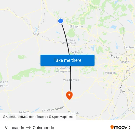 Villacastín to Quismondo map