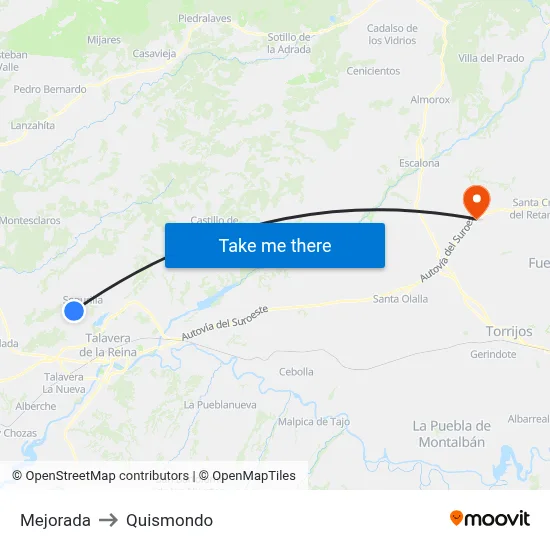 Mejorada to Quismondo map