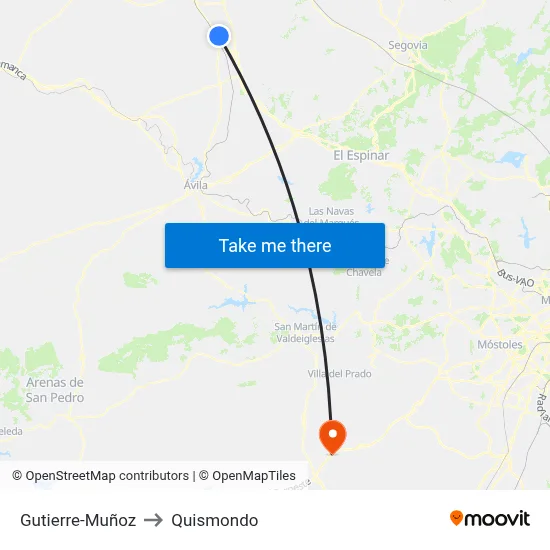 Gutierre-Muñoz to Quismondo map