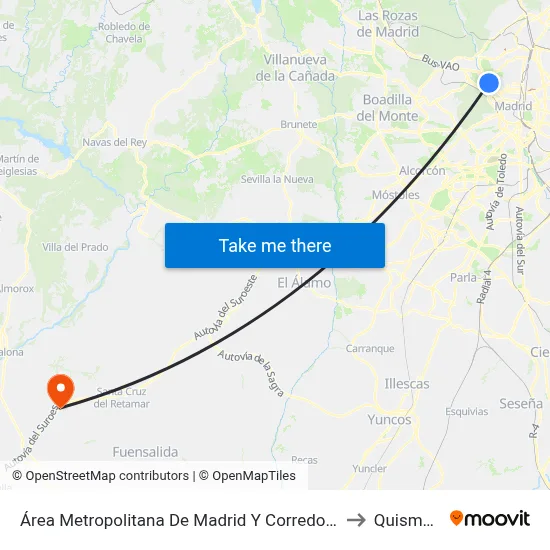 Área Metropolitana De Madrid Y Corredor Del Henares to Quismondo map