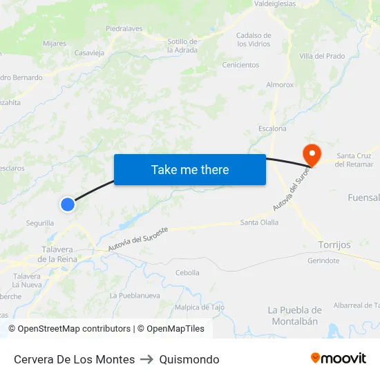 Cervera De Los Montes to Quismondo map