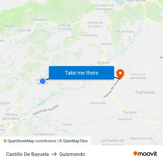 Castillo De Bayuela to Quismondo map