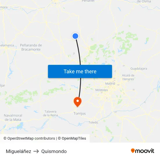 Migueláñez to Quismondo map