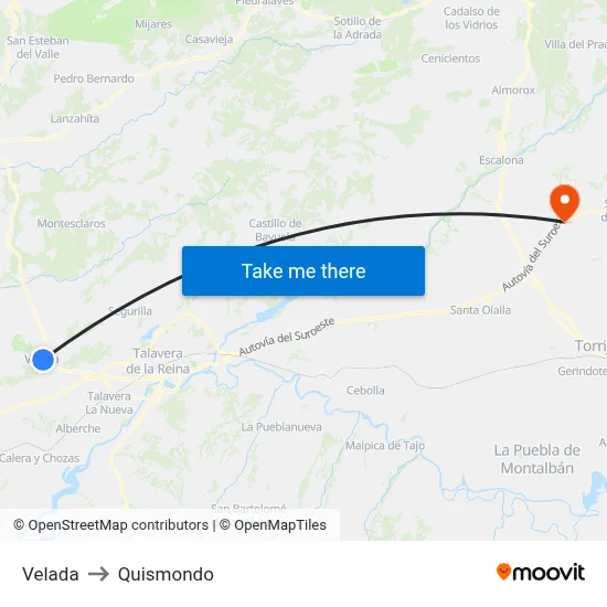Velada to Quismondo map