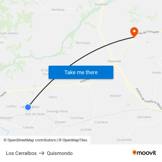 Los Cerralbos to Quismondo map