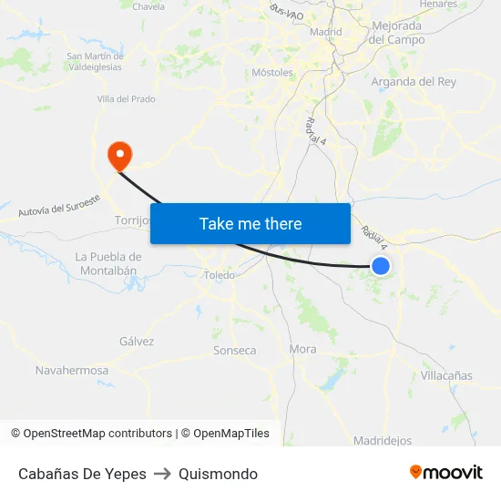 Cabañas De Yepes to Quismondo map
