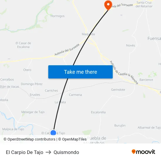 El Carpio De Tajo to Quismondo map