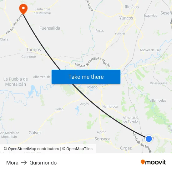 Mora to Quismondo map