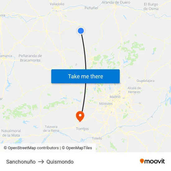 Sanchonuño to Quismondo map