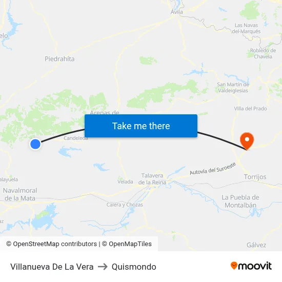 Villanueva De La Vera to Quismondo map