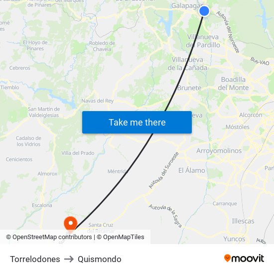 Torrelodones to Quismondo map