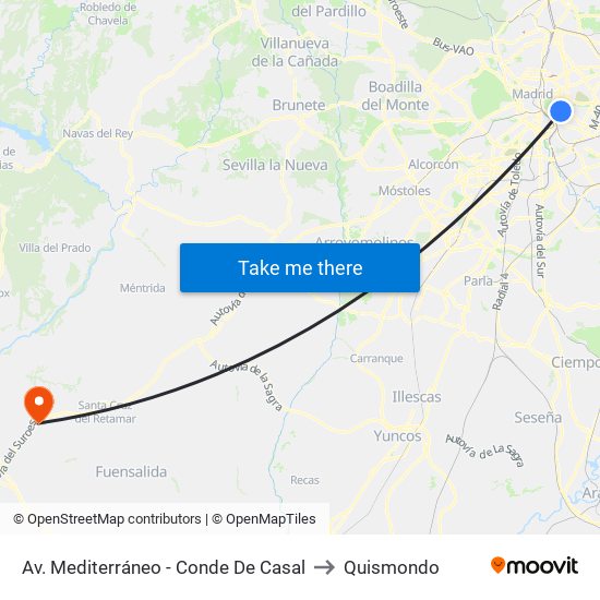 Av. Mediterráneo - Conde De Casal to Quismondo map