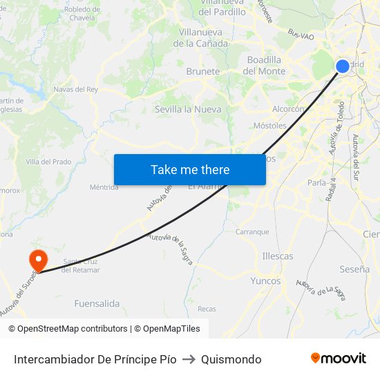 Intercambiador De Príncipe Pío to Quismondo map