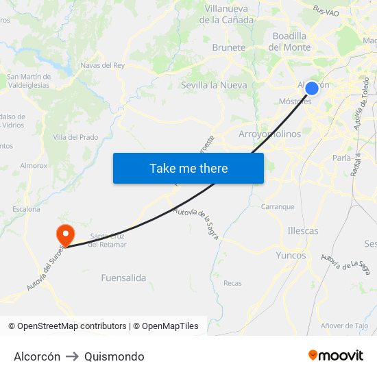 Alcorcón to Quismondo map