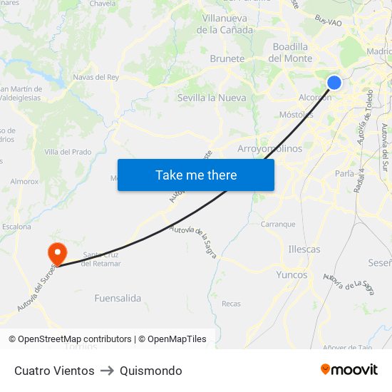 Cuatro Vientos to Quismondo map