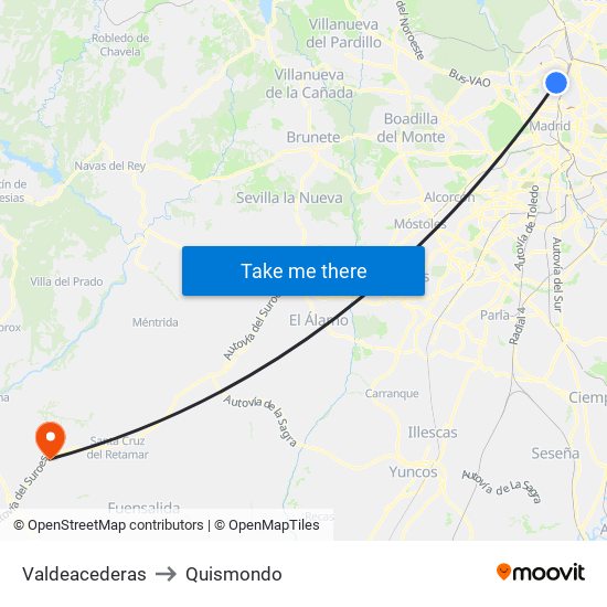 Valdeacederas to Quismondo map