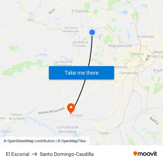 El Escorial to Santo Domingo-Caudilla map
