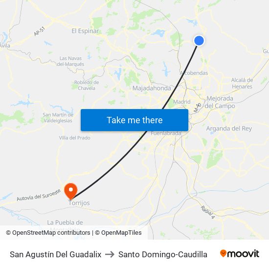 San Agustín Del Guadalix to Santo Domingo-Caudilla map