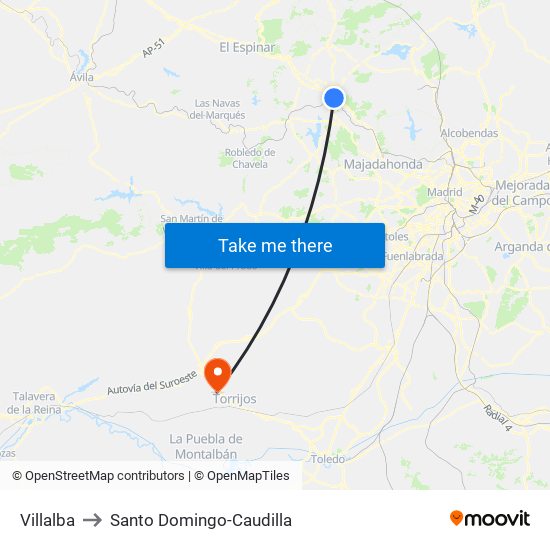 Villalba to Santo Domingo-Caudilla map